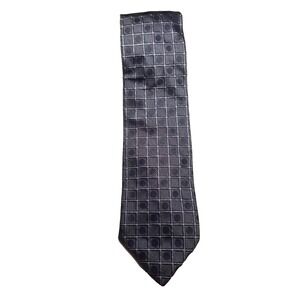 H by Steve Harvey Dk Blue Silver Grid w/Blue Circle Print Silk Pointed Tie Italy